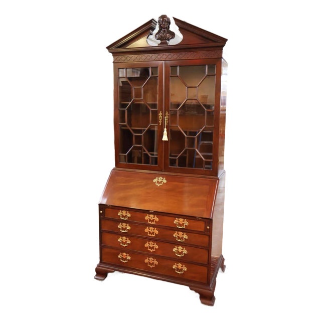 Kindel Furniture National Trust Collection Mahogany Carved Secretary Desk For Sale
