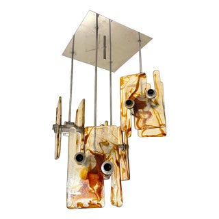 Modernist 16-Light Chandelier in Murano Glass and Steel, 1970s For Sale