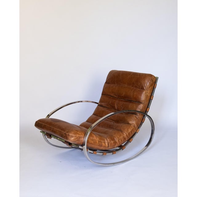 Metal Renato Zevi Leather Rocking Chair from Selig, 1970 For Sale - Image 7 of 7