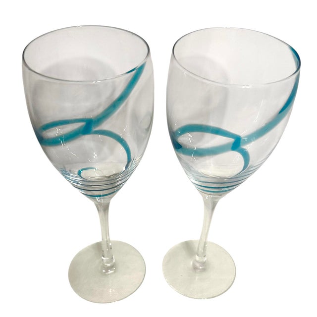 Vintage Pier 1 Imports Swirline Cobalt Blue Wine Glasses - A Set of 4 For Sale - Image 9 of 11