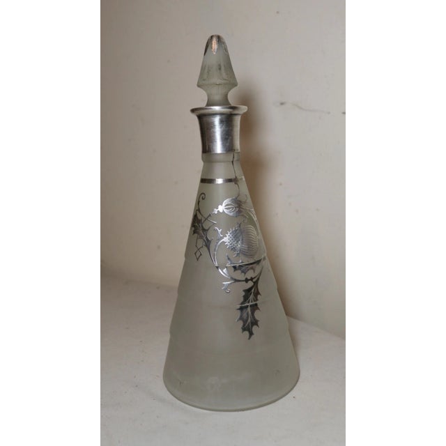 Antique Sterling Silver Overlay Frosted Glass Liquor Claret Decanter Bottle For Sale In New York - Image 6 of 12