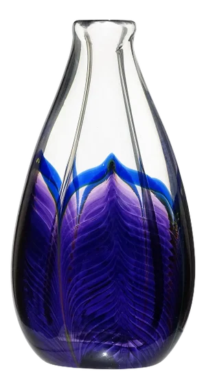 Zellique Studio Joseph Morel 1987 Signed Purple Blue Peacock Feather Vintage Art Glass Vanity Flower Vase