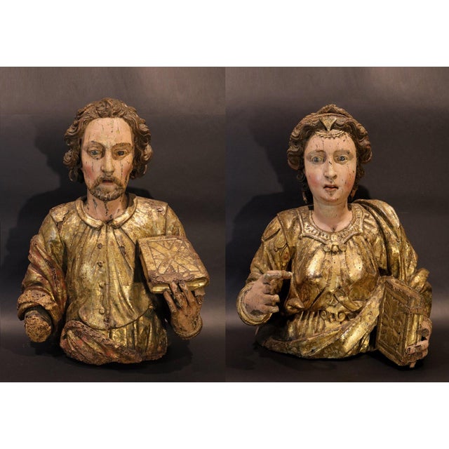 Aniello Stellato, Saint John and Saint Catherine, 17th Century, Wood, Set of 2 For Sale - Image 16 of 16