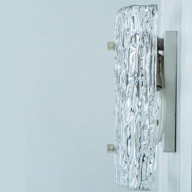 Wave Textured Glass Silver Wall Light by J. T. Kalmar for Kalmar, 1970s For Sale - Image 3 of 14