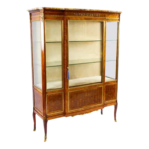French Parquetry Ormolu Mounted Vitrine Cabinet, 19th Century