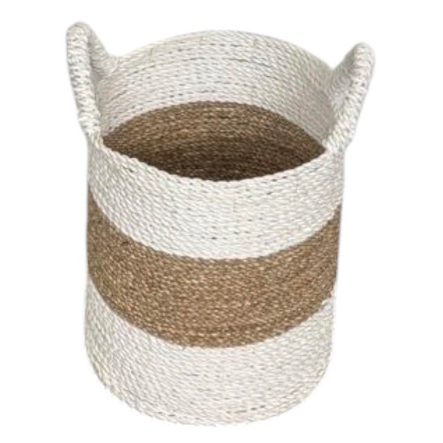 2000 - 2009 Vintage Woven Seagrass & Cotton Rope Floor Basket For Sale - Image 5 of 12
