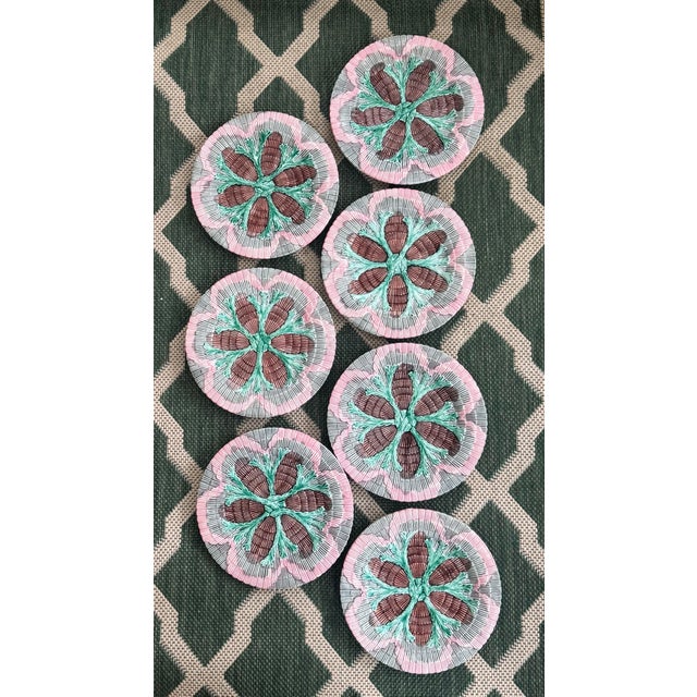 Stunning set of 7. majolica plates attributed to Horchow, made in Japan in the 1960's. The pattern is a replica of an...