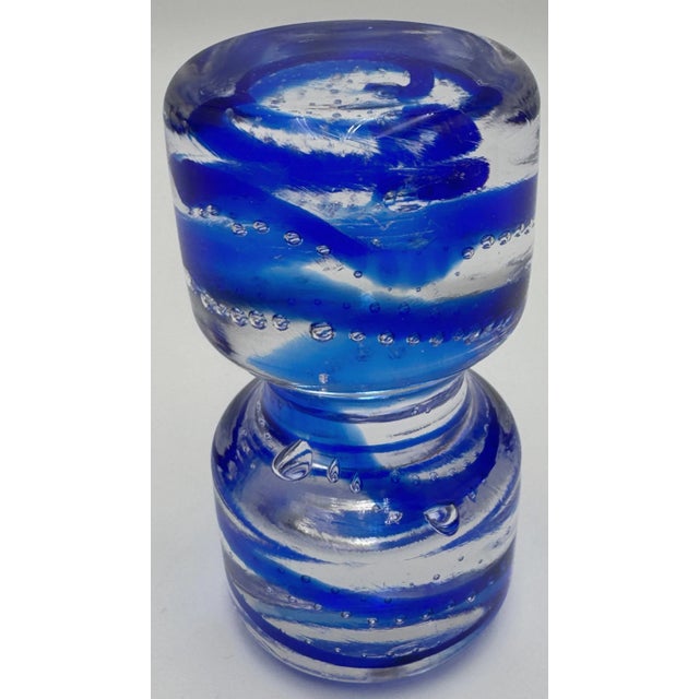1970s 1970s Murano-Style Blue and Clear Bullicante Art Glass Paperweight For Sale - Image 5 of 10