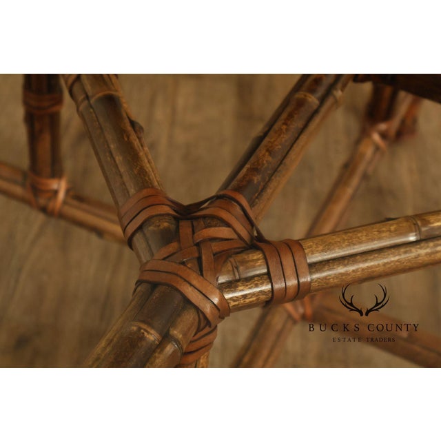 Contemporary McGuire Bamboo And Rattan Round Glass Top Coffee Table For Sale - Image 3 of 16