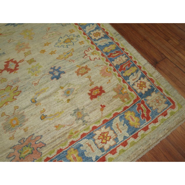 Vintage Inspired Square Size Ivory Turkish Oushak For Sale - Image 18 of 18