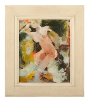 Mid 20th Century "Figure in Sea" Abstract Oil Painting by Belinda Henderson, Framed