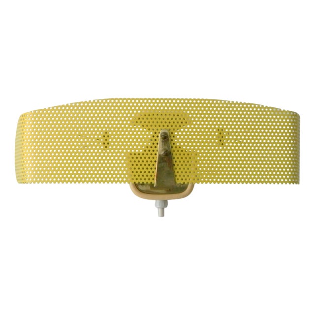 Vintage Yellow Perforated Metal Mirror Light attributed to Nikoll Vienna, 1950s For Sale