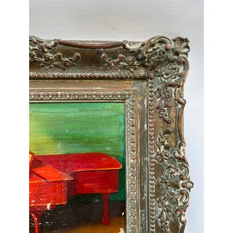 Antique Dog Playing Piano Oil Painting For Sale - Image 4 of 13