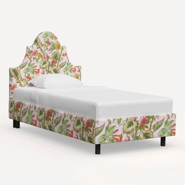 Textile Red from Scalamandre crafted by Cloth & Company Geneva Twin Platform Bed, Pink Tropical Flora For Sale - Image 7 of 7