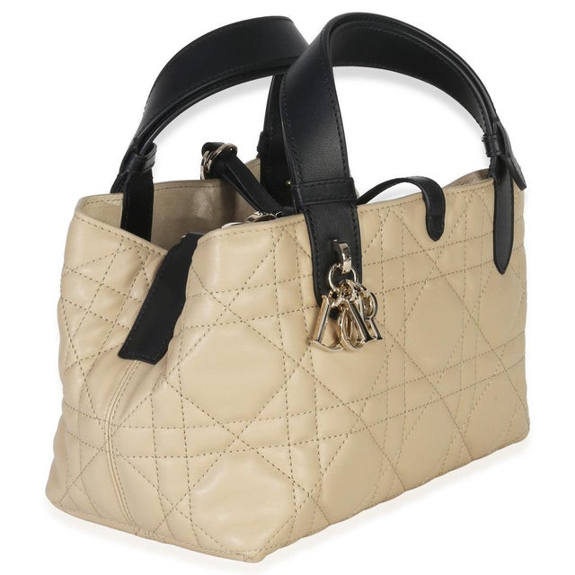 Christian Dior Rope Beige Black Calfskin Macrocannage Small Toujours For Sale - Image 4 of 9