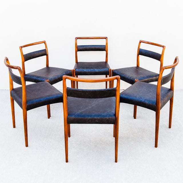 Vintage 1960s Teak & Leather Dining Chairs Attributed to Kai Kristiansen, Danish Mid Century Modern For Sale - Image 12 of 14