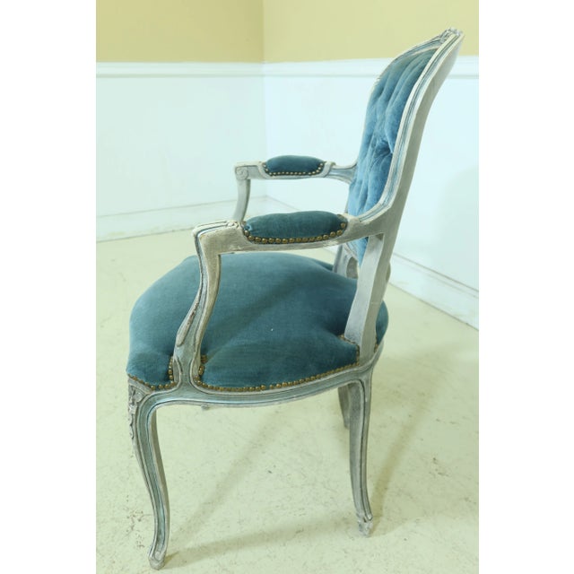 Textile Pair French Louis XV Style Decorator Open Armchairs For Sale - Image 7 of 13