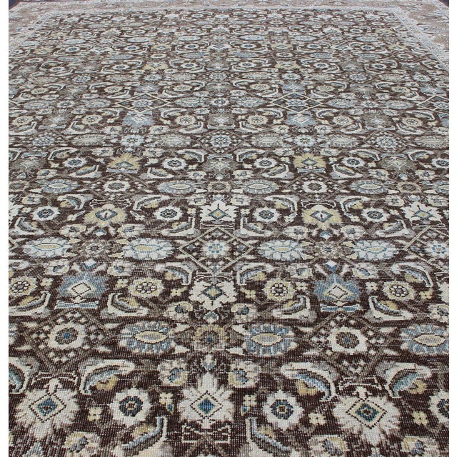 Chocolate Brown Background Antique Persian Tabriz Rug With All-Over Design For Sale - Image 10 of 16