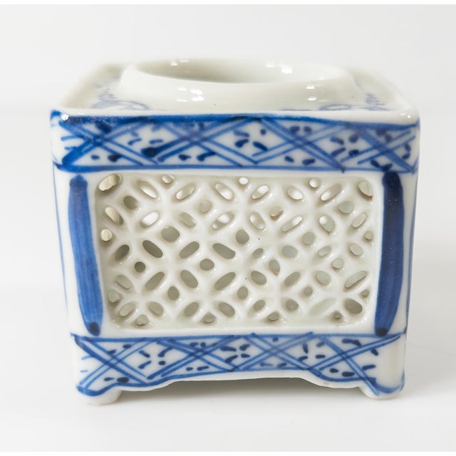 Mid-Century Japanese Blue and White Reticulated Potpourri Incense Votive For Sale - Image 4 of 8