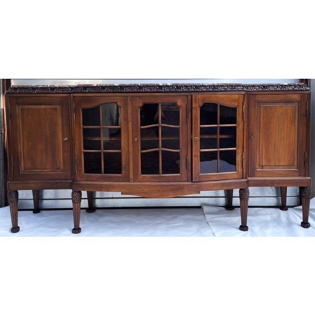 Large Walnut Buffet with Carved Legs and Royal Rouge Griotte Marble Top, 19th Century For Sale - Image 11 of 18