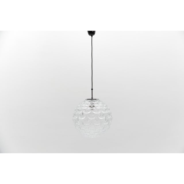 Mid-Century Modern Large Clear Glass 3D Pattern Ball Pendant Lamp, Germany, 1960s For Sale - Image 3 of 12