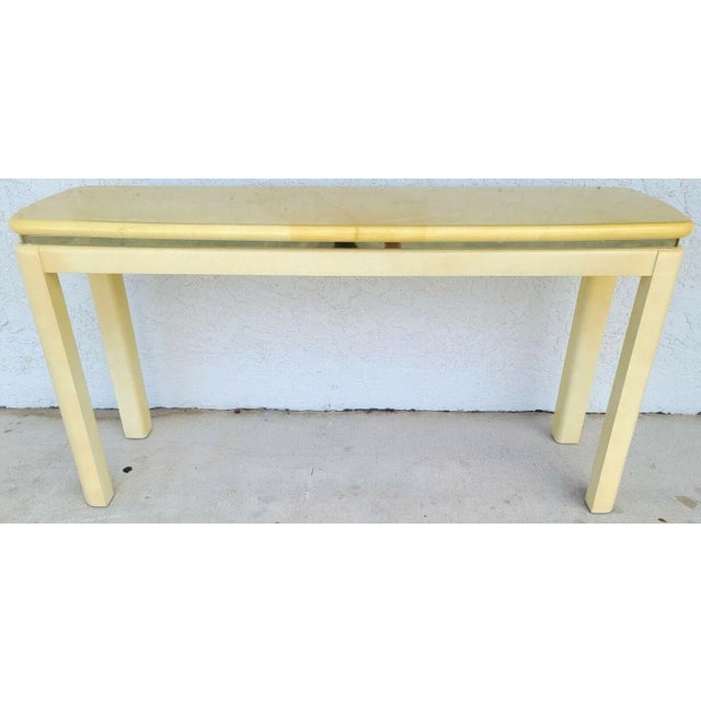 Karl Springer Style Faux Lacquered Goatskin Console Sofa Table For Sale In Miami - Image 6 of 12