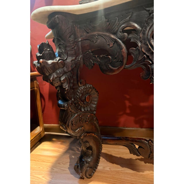 Burnt Umber Design Toscano Hapsburg Solid Mahogany Rococo Console Table & Mirror Set - Genuine White Marble Top For Sale - Image 8 of 9