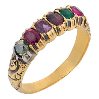 19th Century Victorian Gemstone 18k Yellow Gold Regard Ring, Size 4.25 For Sale
