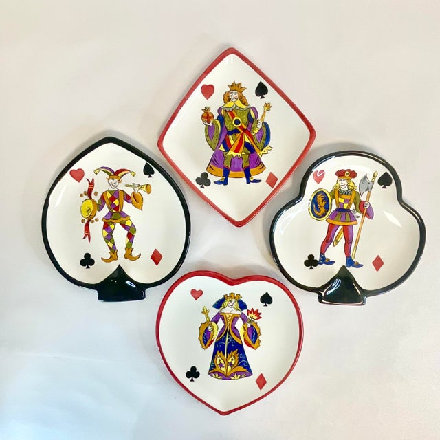 American 1980s Vintage Boho Chic Americana Deck of Cards Motif Salad-Dessert Plates - Set of 4. For Sale - Image 3 of 10