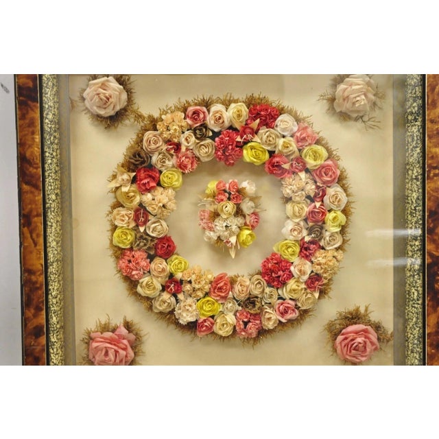 Victorian Antique Victorian Paper Mache Flower Mourning Wreath Shadow Box Frame Oddity For Sale - Image 3 of 12