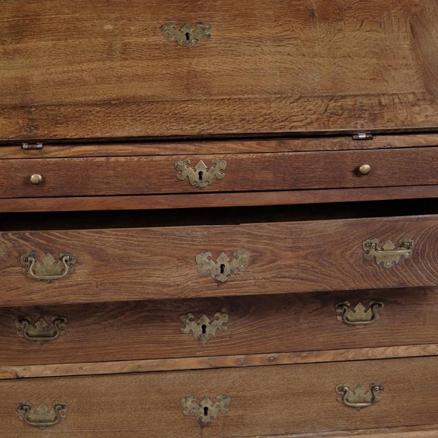 Antique Oak Secretary Desk with Glazed Display Cabinet and Brass Fittings, 1880 For Sale - Image 16 of 17