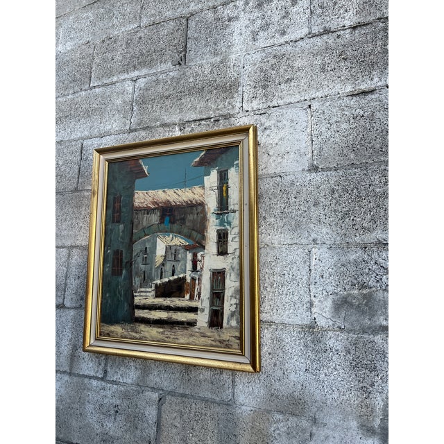 Mid Century Architectural Landscape Oil Painting Framed and Signed by the Artist. Circa 1960s For Sale - Image 15 of 15