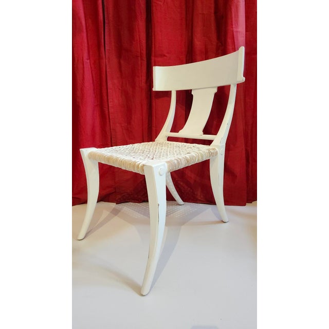 Klismos & Faux Bamboo Distressed Finish Dining Chairs, 2 Klismos End Chairs, 6 Aubrey Side Chairs For Sale - Image 12 of 18