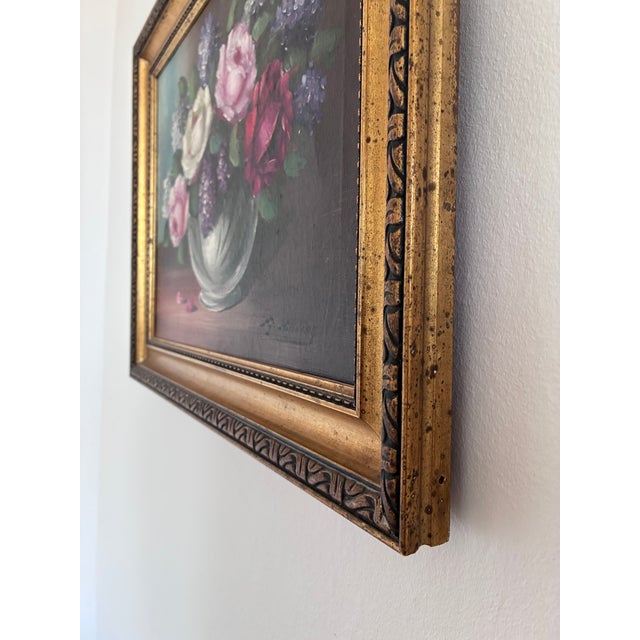 Textile Vintage Original Flower Still Life Oil Painting: Framed Floral Art For Sale - Image 7 of 15