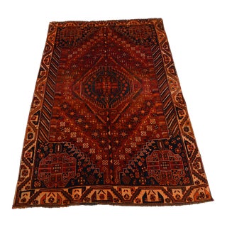 1980s Persian Shirazi Vintage Hand Knotted Tribal Rug For Sale