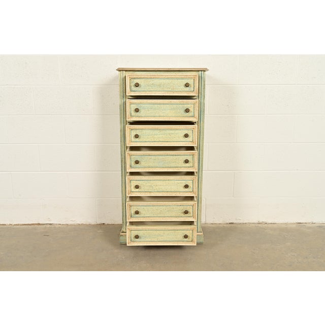 1960s Italian Neoclassical Green and Cream Painted Lingerie Chest or Semainier For Sale - Image 5 of 16
