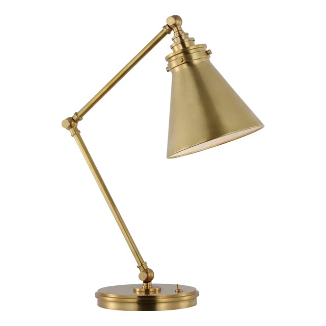 Chapman & Myers by Visual Comfort Signature Parkington Medium Articulating Desk Lamp in Antique-Burnished Brass For Sale