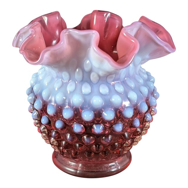 Fenton Midcentury Cranberry Hobnail Opalescent Glass Bud Vase 4.5" For Sale