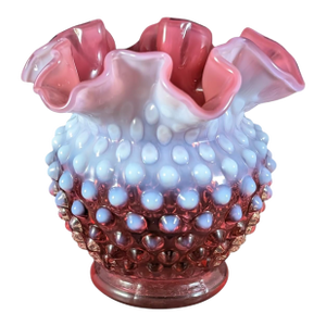 Fenton Midcentury Cranberry Hobnail Opalescent Glass Bud Vase 4.5"