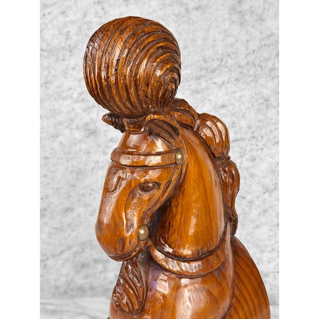 Wood Vintage 17" Traditional Equestrian Show Horse Carved Wood Sculpture For Sale - Image 7 of 8