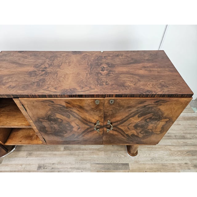 Wood Art Deco Sideboard in Walnut and Briar with Aluminum Base, 1940 For Sale - Image 7 of 18