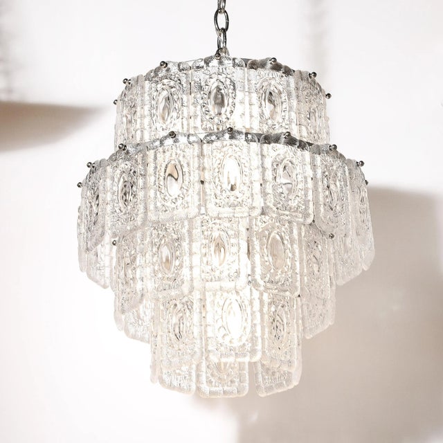 1970s Pair of Mid-Century Handblown 4 Tier Translucent Glass Chandeliers by Kinkeldey For Sale - Image 5 of 12