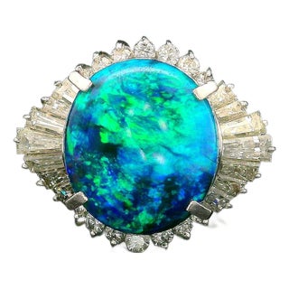 5.62 Carat Australian Black Opal Diamond Platinum Ballerina Ring, Size 6 For Sale