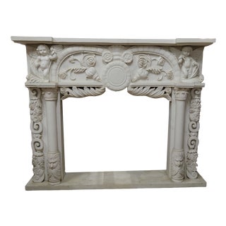 Louis XVI White Carrara Marble Fireplace, 1940s For Sale