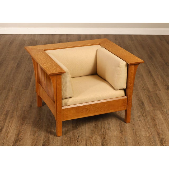 High Quality American Made Oak Mission Style Lounge Chair From The Stickley Mission Collection Featuring Broad Flat Arms,...