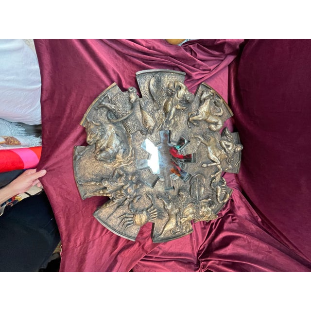 1960s Mid Century 1960s Cast Resin Brutalist Horoscope Zodiac Mirror For Sale - Image 5 of 10