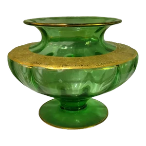 Art Deco Vintage Green Tiffin Glass Gilded Neo-Classical Motif Center Piece Vase