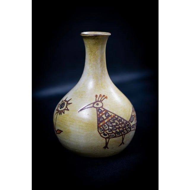 Mid-Century French Soliflore Vase in Glazed Ceramic with Incised Decoration of Stylized Birds by Olivier Pettit, France, 1950-1960 For Sale - Image 4 of 13