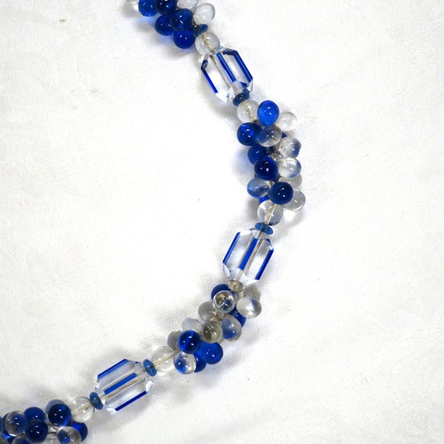 1930s Vintage Art Deco Sapphire Optical Glass Necklace 1930s For Sale - Image 5 of 10