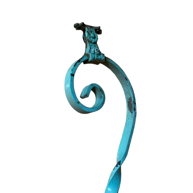 Metal Antique Iron Mercantile Hanging Sign Frame in Turquoise For Sale - Image 7 of 18